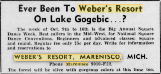 Weber Resort (Webers Resort) - 1955 Ad